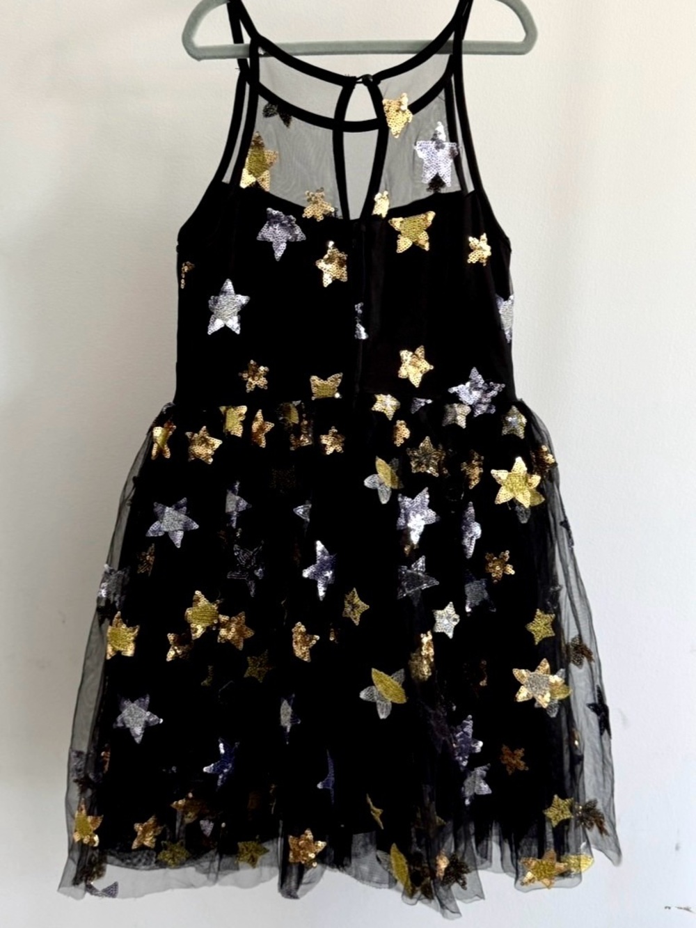 Girls Black Star Sequin Tulle Party Dress